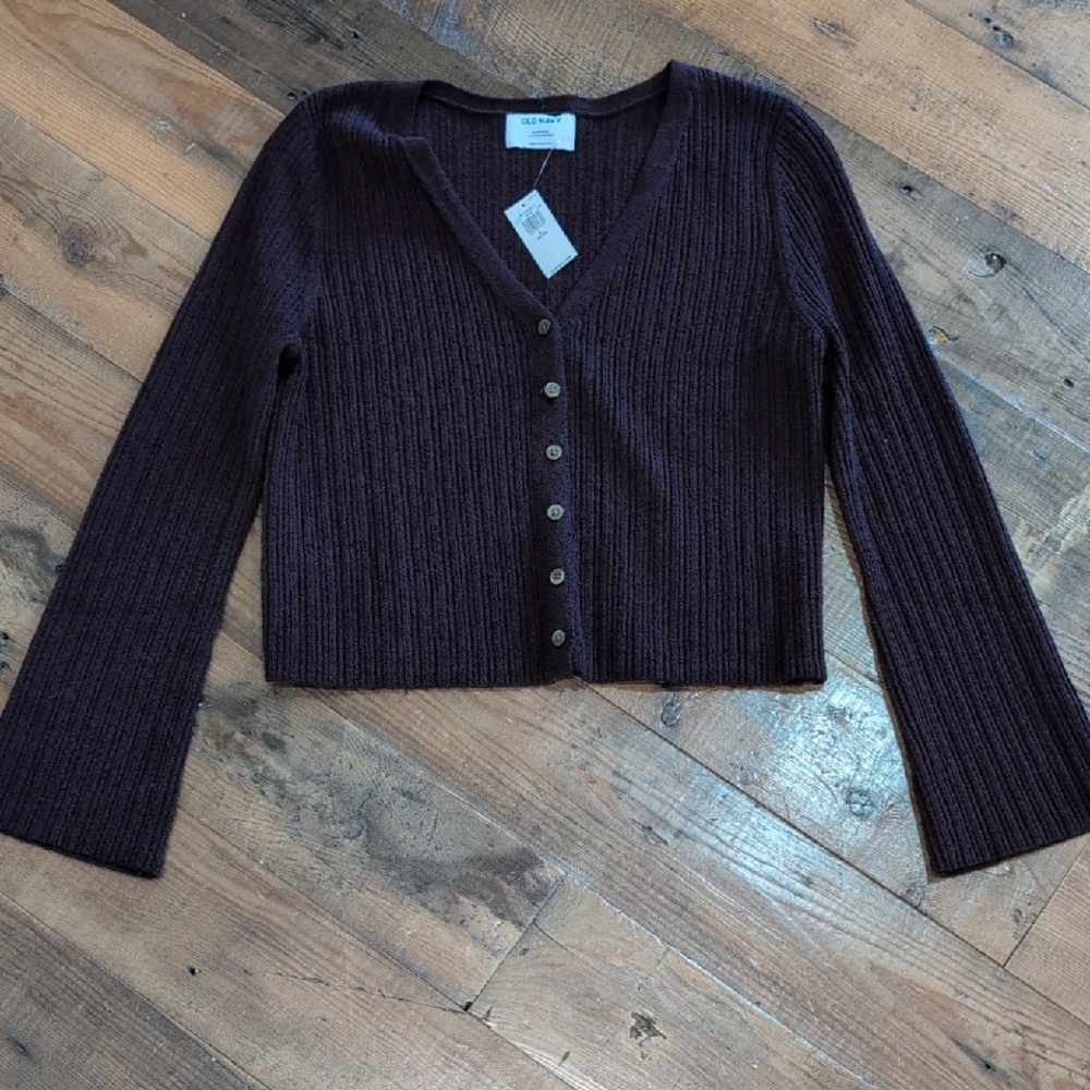 Old Navy Women's V-Neck Ribbed Cardigan - Eggplant